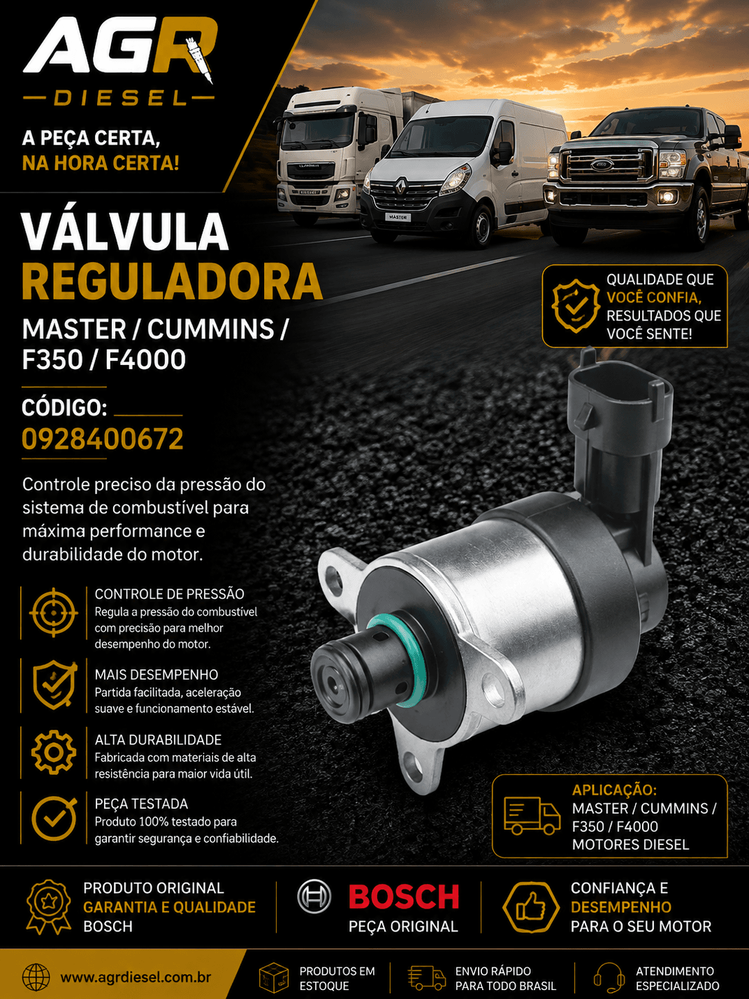 Válvula reguladora Master, Cummins, F350, F4000 - 0928400672