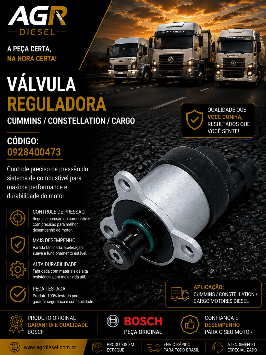 Válvula reguladora Cummins, Constellation, Cargo - 0928400473